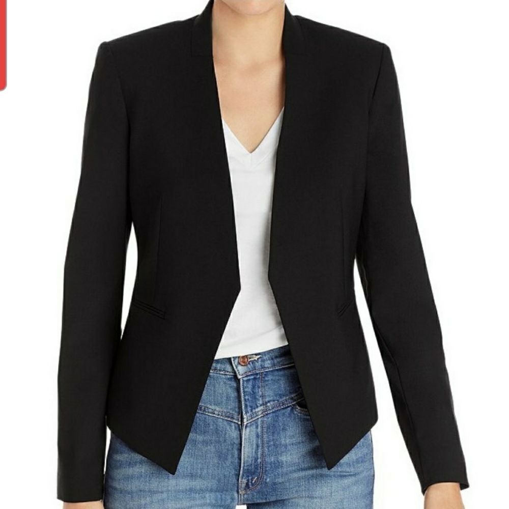 Theory open front wool blend Lanai stretch black jacket size 10 - Picture 2 of 14